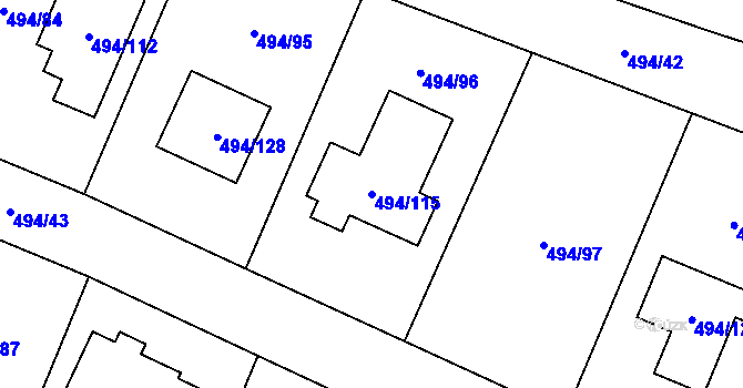 Parcela st. 494/115 v KÚ Černotín, Katastrální mapa