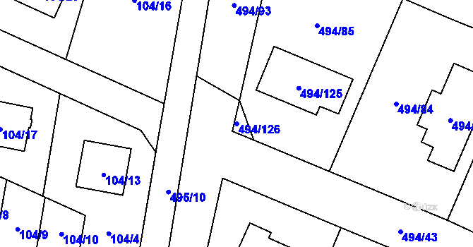 Parcela st. 494/126 v KÚ Černotín, Katastrální mapa