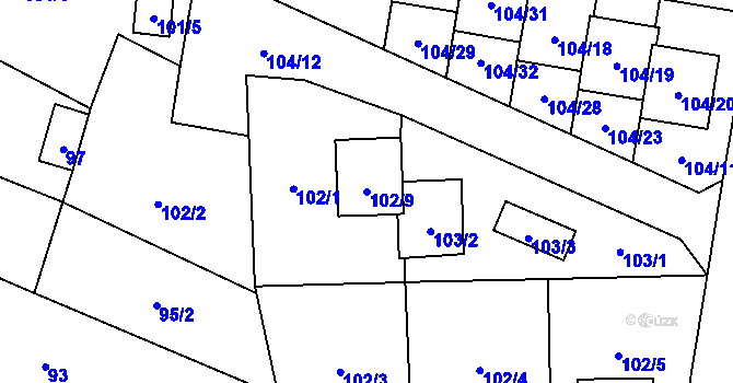 Parcela st. 102/9 v KÚ Černotín, Katastrální mapa