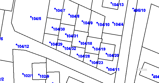 Parcela st. 104/18 v KÚ Černotín, Katastrální mapa