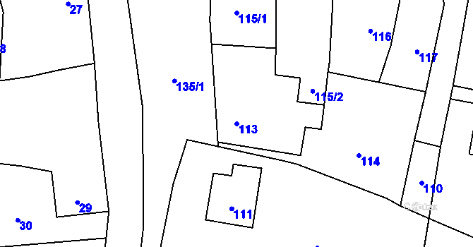 Parcela st. 113 v KÚ Černotín, Katastrální mapa