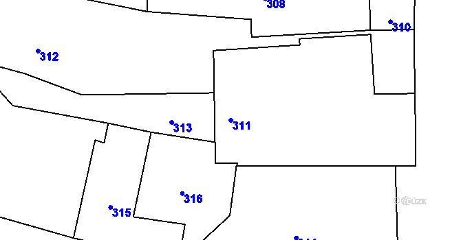 Parcela st. 311 v KÚ Černotín, Katastrální mapa