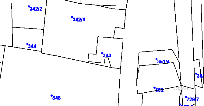 Parcela st. 343 v KÚ Černotín, Katastrální mapa
