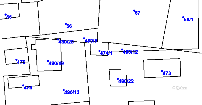 Parcela st. 474/2 v KÚ Černotín, Katastrální mapa