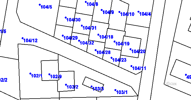 Parcela st. 104/28 v KÚ Černotín, Katastrální mapa