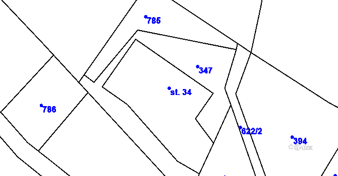 Parcela st. 34 v KÚ Černousy, Katastrální mapa