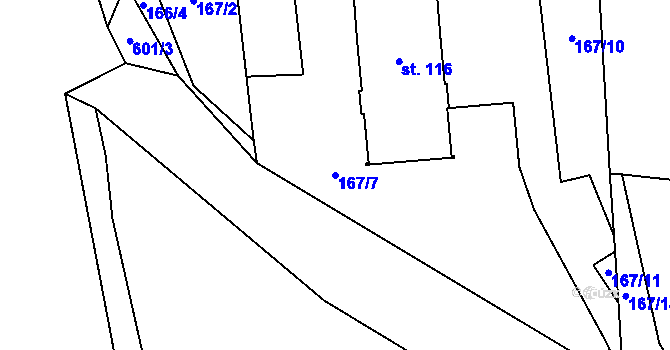 Parcela st. 167/7 v KÚ Černousy, Katastrální mapa