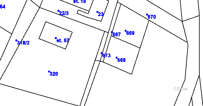 Parcela st. 673 v KÚ Černousy, Katastrální mapa