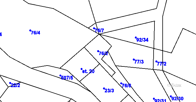 Parcela st. 76/2 v KÚ Ves, Katastrální mapa