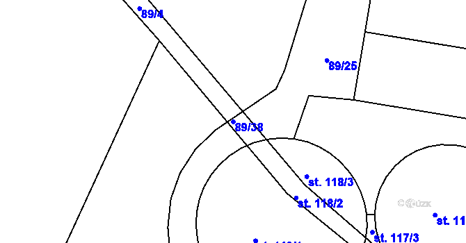 Parcela st. 89/38 v KÚ Černov, Katastrální mapa