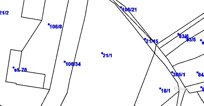 Parcela st. 21/1 v KÚ Černov, Katastrální mapa