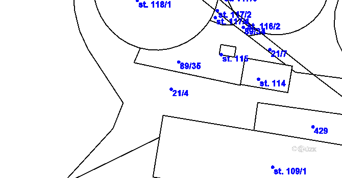 Parcela st. 21/4 v KÚ Černov, Katastrální mapa