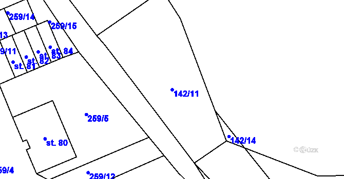 Parcela st. 142/11 v KÚ Černov, Katastrální mapa