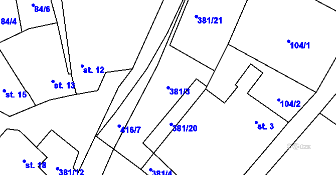 Parcela st. 381/3 v KÚ Černov, Katastrální mapa