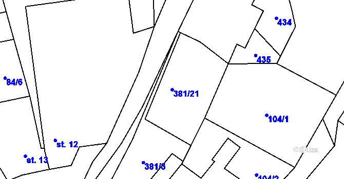 Parcela st. 381/21 v KÚ Černov, Katastrální mapa