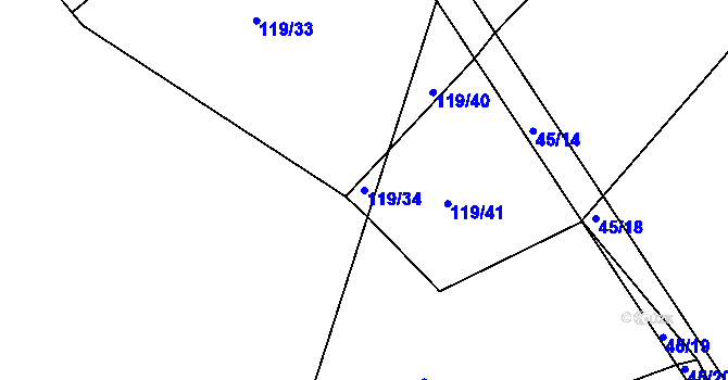 Parcela st. 119/34 v KÚ Černov, Katastrální mapa