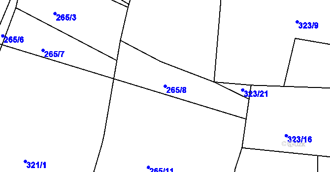 Parcela st. 265/8 v KÚ Černov, Katastrální mapa