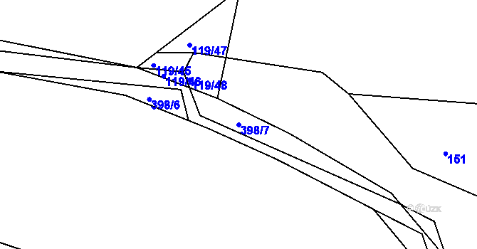 Parcela st. 398/7 v KÚ Černov, Katastrální mapa