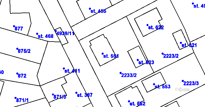 Parcela st. 551 v KÚ Černovice u Tábora, Katastrální mapa