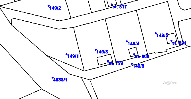 Parcela st. 149/3 v KÚ Černovice u Tábora, Katastrální mapa