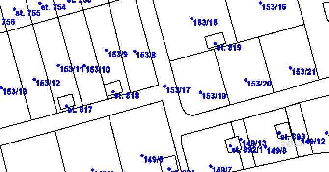 Parcela st. 153/17 v KÚ Černovice u Tábora, Katastrální mapa