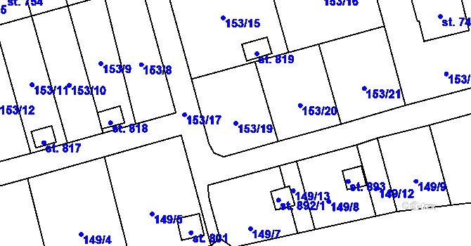 Parcela st. 153/19 v KÚ Černovice u Tábora, Katastrální mapa