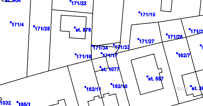 Parcela st. 171/17 v KÚ Černovice u Tábora, Katastrální mapa