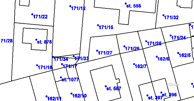 Parcela st. 171/27 v KÚ Černovice u Tábora, Katastrální mapa
