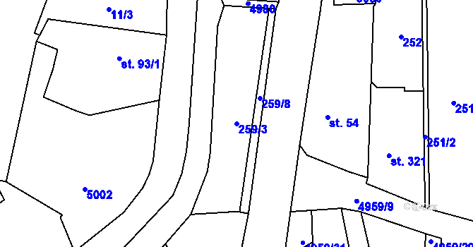 Parcela st. 259/3 v KÚ Černovice u Tábora, Katastrální mapa
