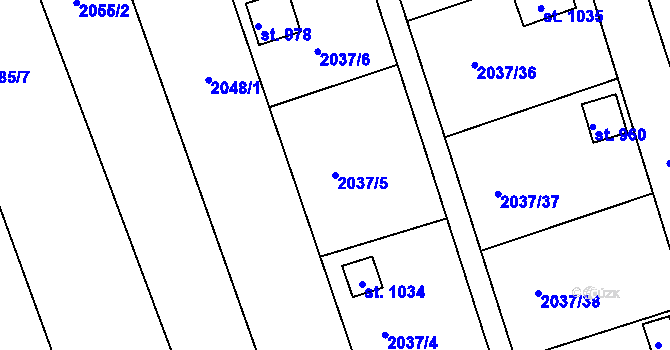 Parcela st. 2037/5 v KÚ Černovice u Tábora, Katastrální mapa