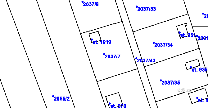 Parcela st. 2037/7 v KÚ Černovice u Tábora, Katastrální mapa
