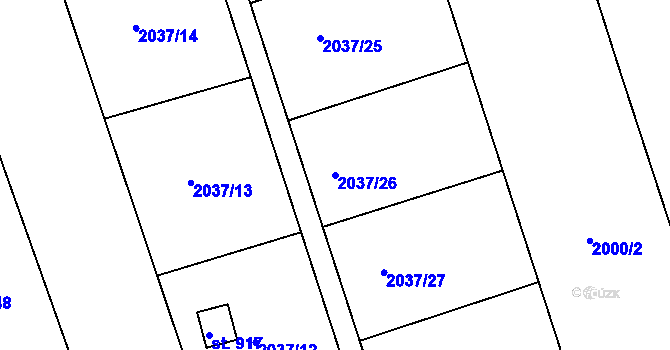 Parcela st. 2037/26 v KÚ Černovice u Tábora, Katastrální mapa