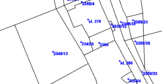 Parcela st. 2342/5 v KÚ Černovice u Tábora, Katastrální mapa