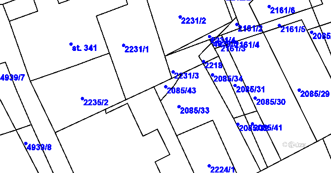 Parcela st. 2085/43 v KÚ Černovice u Tábora, Katastrální mapa