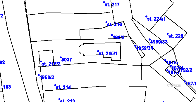 Parcela st. 215/1 v KÚ Černovice u Tábora, Katastrální mapa