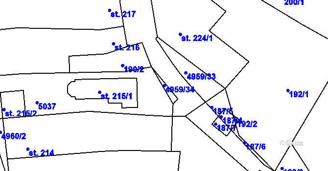 Parcela st. 4959/34 v KÚ Černovice u Tábora, Katastrální mapa