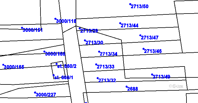 Parcela st. 2713/34 v KÚ Černovice u Tábora, Katastrální mapa