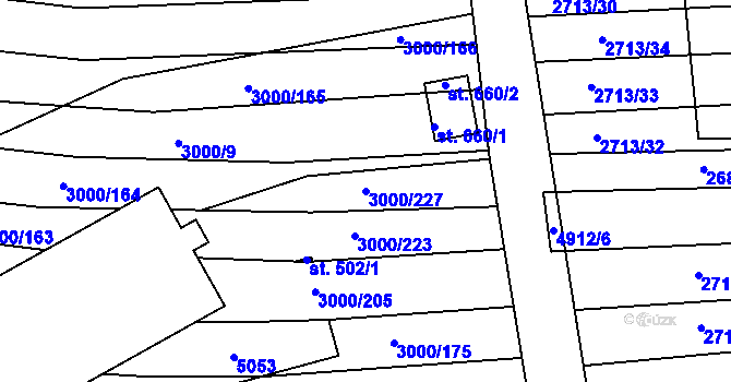 Parcela st. 3000/227 v KÚ Černovice u Tábora, Katastrální mapa