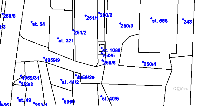 Parcela st. 250/5 v KÚ Černovice u Tábora, Katastrální mapa