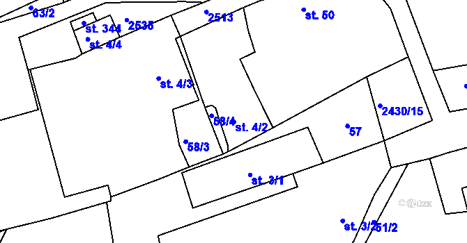 Parcela st. 4/2 v KÚ Čerňovice, Katastrální mapa