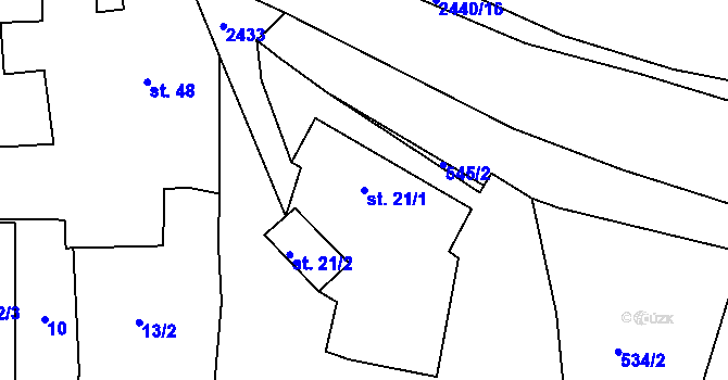 Parcela st. 21/1 v KÚ Čerňovice, Katastrální mapa