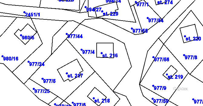 Parcela st. 216 v KÚ Čerňovice, Katastrální mapa