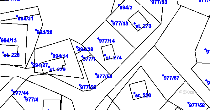Parcela st. 274 v KÚ Čerňovice, Katastrální mapa