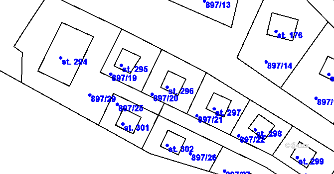 Parcela st. 296 v KÚ Čerňovice, Katastrální mapa