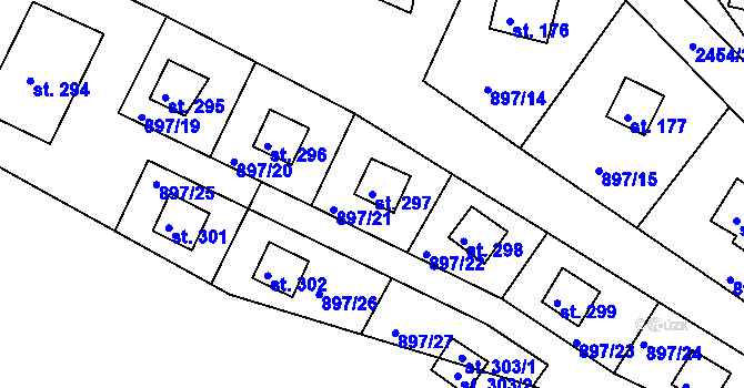 Parcela st. 297 v KÚ Čerňovice, Katastrální mapa
