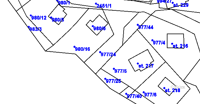 Parcela st. 977/24 v KÚ Čerňovice, Katastrální mapa