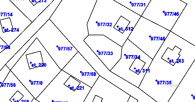 Parcela st. 977/33 v KÚ Čerňovice, Katastrální mapa