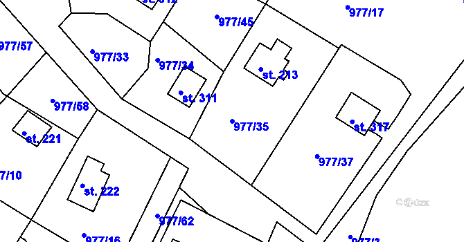 Parcela st. 977/35 v KÚ Čerňovice, Katastrální mapa