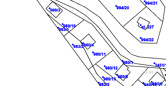 Parcela st. 980/4 v KÚ Čerňovice, Katastrální mapa