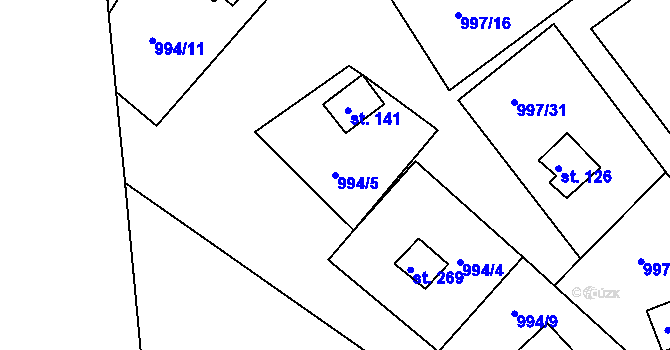 Parcela st. 994/5 v KÚ Čerňovice, Katastrální mapa